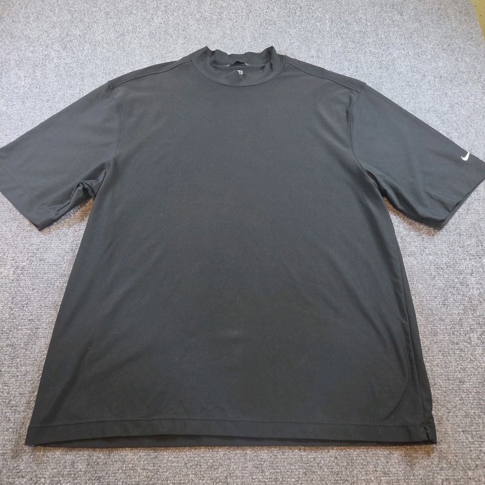 Nike Golf Shirt Mock Neck Activewear Dri-Fit Black Short Sleeve Men Large